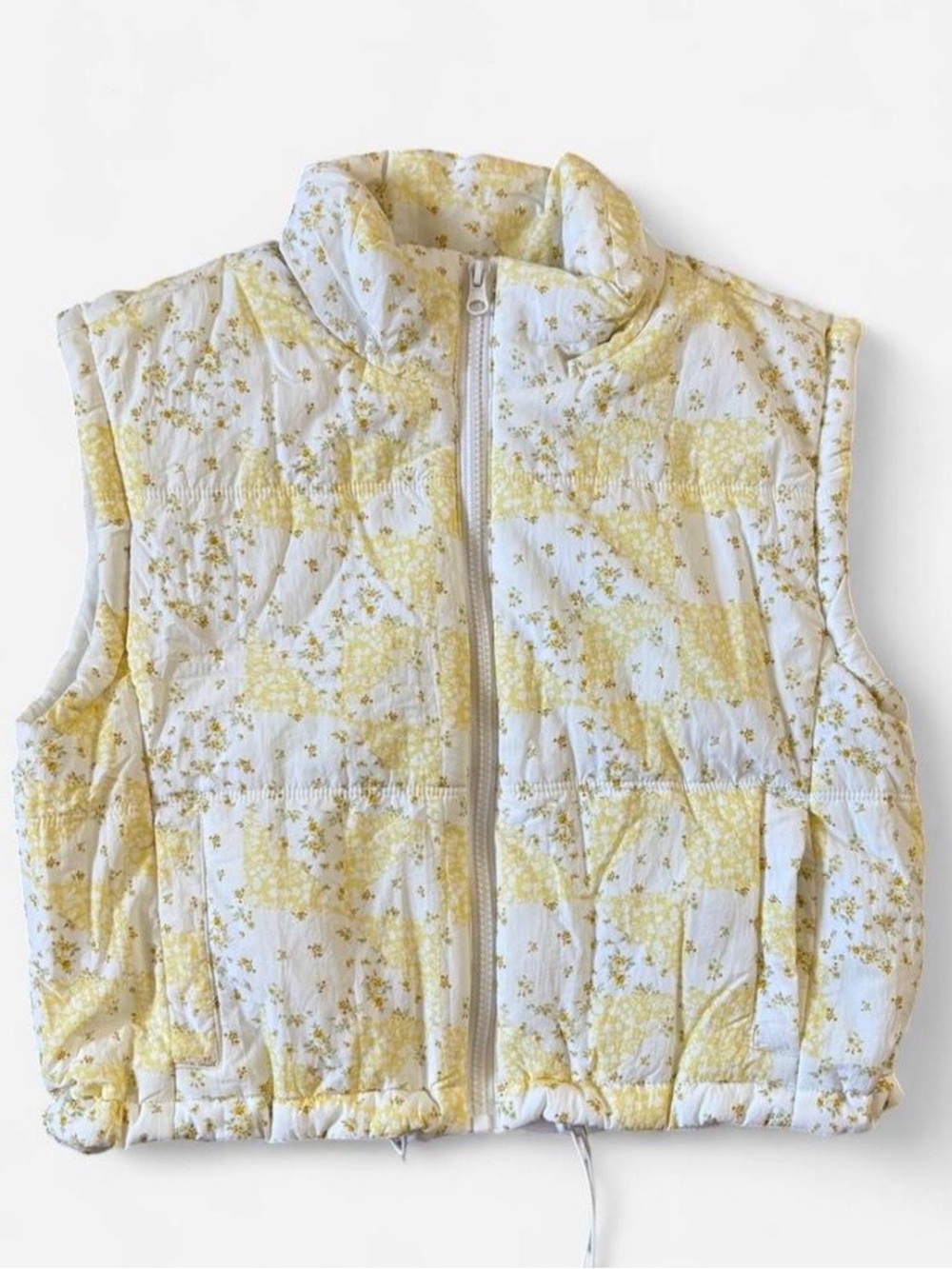 Cottagecore yellow & white floral quilt style puffer vest